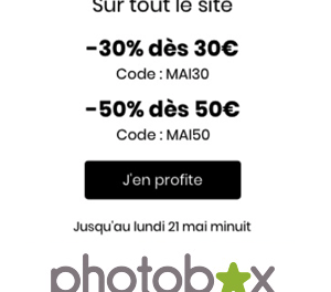 Jusqu’à 50% de réduction immédiate par Photobox jusqu’au 21 mai !