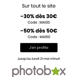 Jusqu’à 50% de réduction immédiate par Photobox jusqu’au 21 mai !